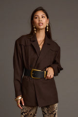Rebel Brown Belted Double Breasted Blazer