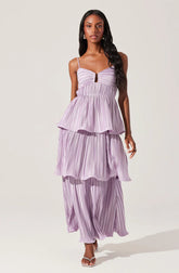 Lupin Pleated Tiered Maxi Dress-Lilac