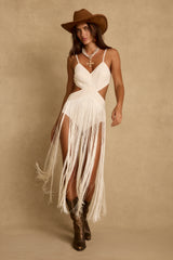 Wisteria Embroidered Ivory Fringe Bodysuit