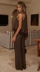 Elaia High Neck Top & Pants Set - Chocolate
