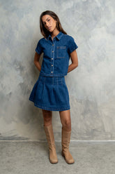 Alyssa Pleated Denim Mini Skirt