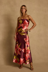 Natalia Plum Floral Strapless Maxi Dress