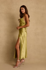 Natalia Chartreuse Satin Maxi Dress