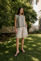 PREORDER - Mazie Lace Trim Shorts in Tan