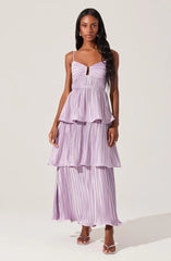 Lupin Pleated Tiered Maxi Dress-Lilac