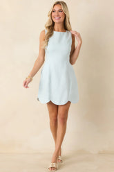 Sweet Deal Light Blue Linen Scalloped Hem Mini Dress