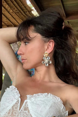 Iris Rhinestone Flower Earrings