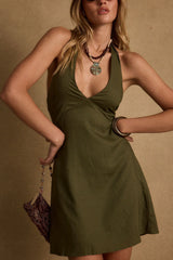 Emma Olive Linen Mini Dress