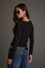 Matti Black Boat Neck Top