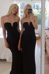 Valeria Black Strapless Satin Maxi Dress