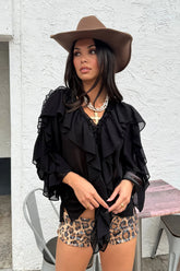 Harlow Black Ruffle Blouse