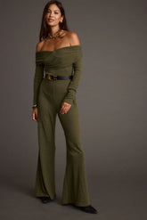 Greenwich Olive Knit Off The Shoulder Jumpsuit