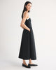 100% Cotton Ruched Neckline Dipped Waist Midi Dress-Black