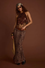 Cleo Espresso Beaded Halter Top