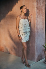 Del Sol Natural and Gold Beaded Mini Skirt