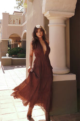 Esperanza Espresso Halter Linen Maxi Dress
