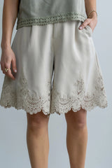 PREORDER - Mazie Lace Trim Shorts in Tan