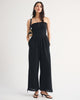 100% Cotton A&F Sydney Smocked Strapless Balloon Leg Jumpsuit-Black