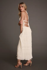 Quinn Ivory High Neck Shimmer Chiffon Maxi Dress