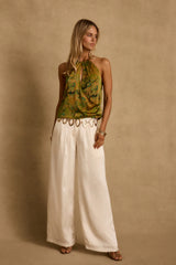 Wild Hibiscus Chartreuse Halter Top
