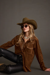 Rustic Pines Brown Suede Button Down Top