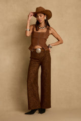 Milan Cognac Swirl Wide Leg Trouser