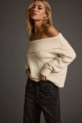 Pamela Beige Off The Shoulder Sweater