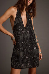Izzie Black Beaded Mini Dress