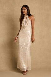 Noella Champagne Sequin Maxi Dress