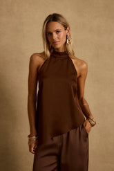 Linden Mocha Asymmetrical Halter Top
