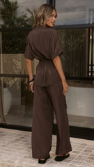 Velice Tie Top and Pants Set - Brown