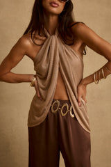 Moonlit Kiss Rose Gold Lurex Halter Top