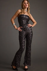 Tess Black Sequin Strapless Jumpsuit