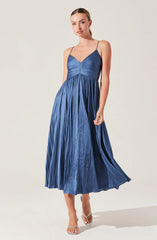 Maeve Pleated Midi Dress-Blue