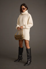 Beau Cream Turtleneck Sweater Mini Dress