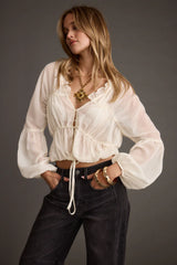 Alba White Chiffon Long Sleeve Blouse