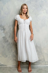 Kaelyn Floral Midi Dress in Ivory