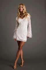 Larisa White Printed Sequin Long Sleeve Dress