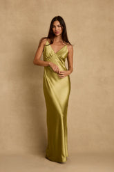 Mirabella Chartreuse Satin Maxi Dress