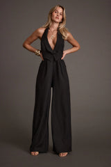 Astoria Black Plunge Halter Tailored Jumpsuit