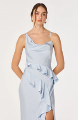 Adelina Satin Ruffle Maxi Dress