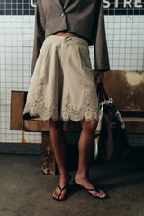 PREORDER - Mazie Lace Trim Shorts in Tan