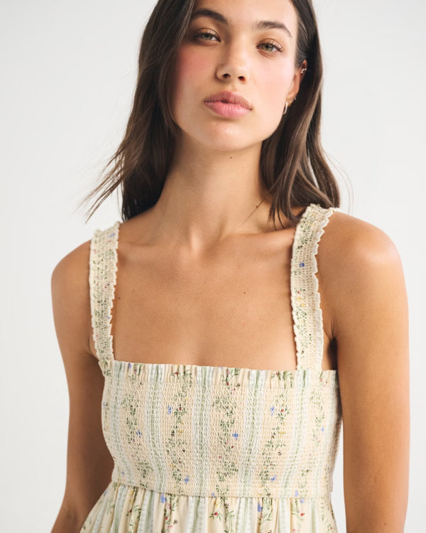 A&F Sydney Smocked Convertible Midi Dress-Yellow