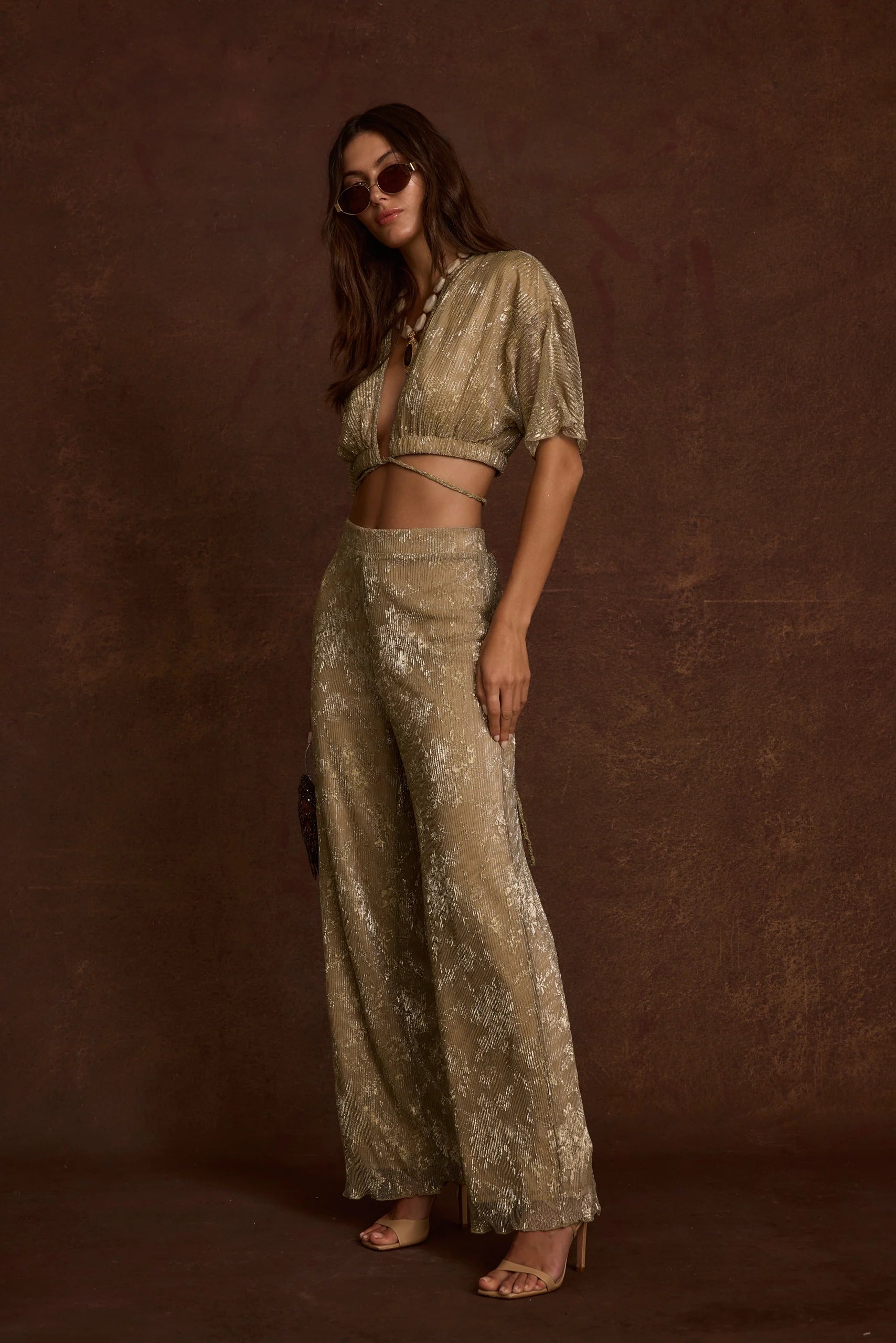 Kaia Gold Metallic Crop Top