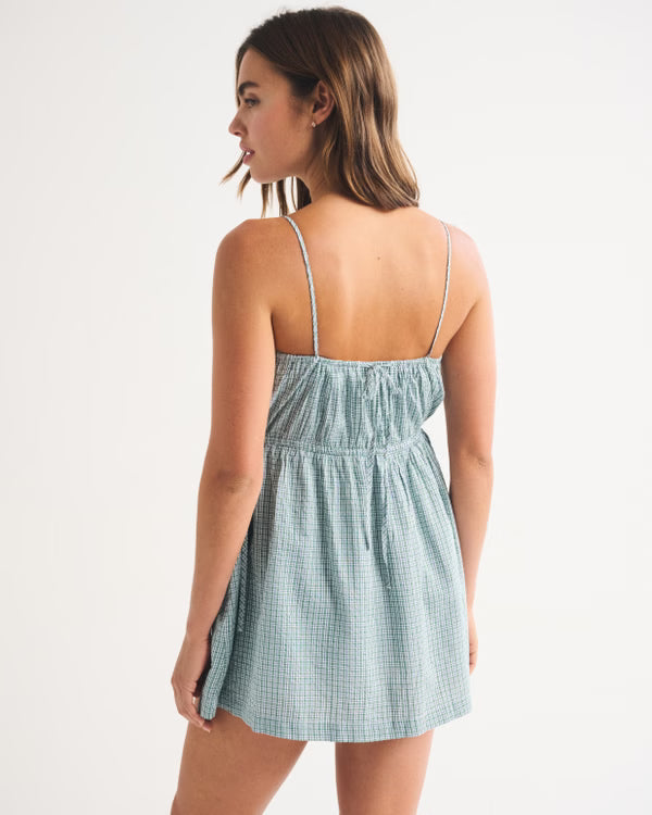 Ruched Channeled Skort-Green Plaid