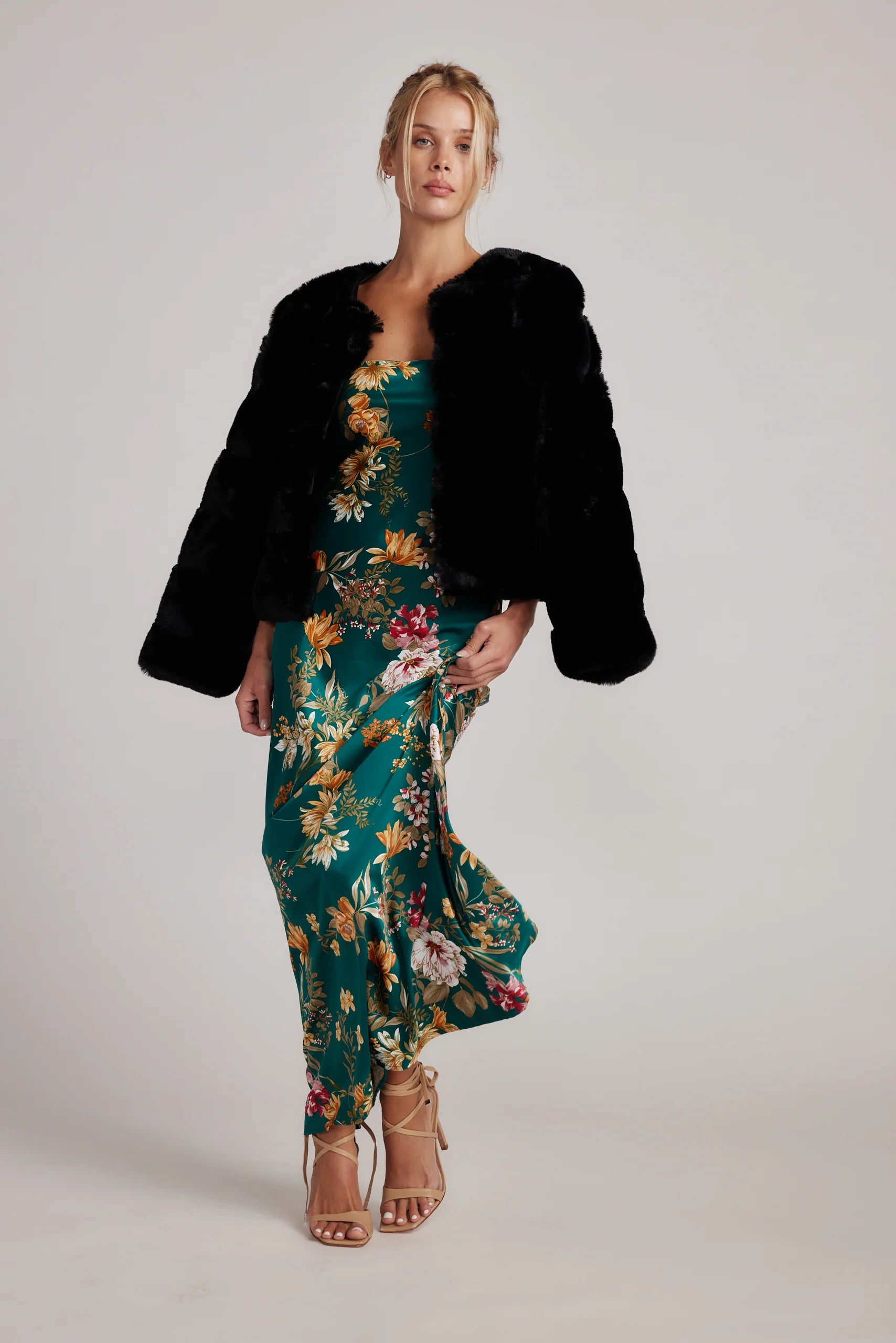Natalia Emerald Floral Strapless Maxi Dress