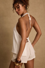 Clear Breeze White Tie Linen Top
