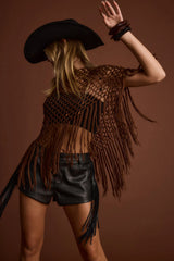 Rianne Mocha Sequin Crochet Shawl