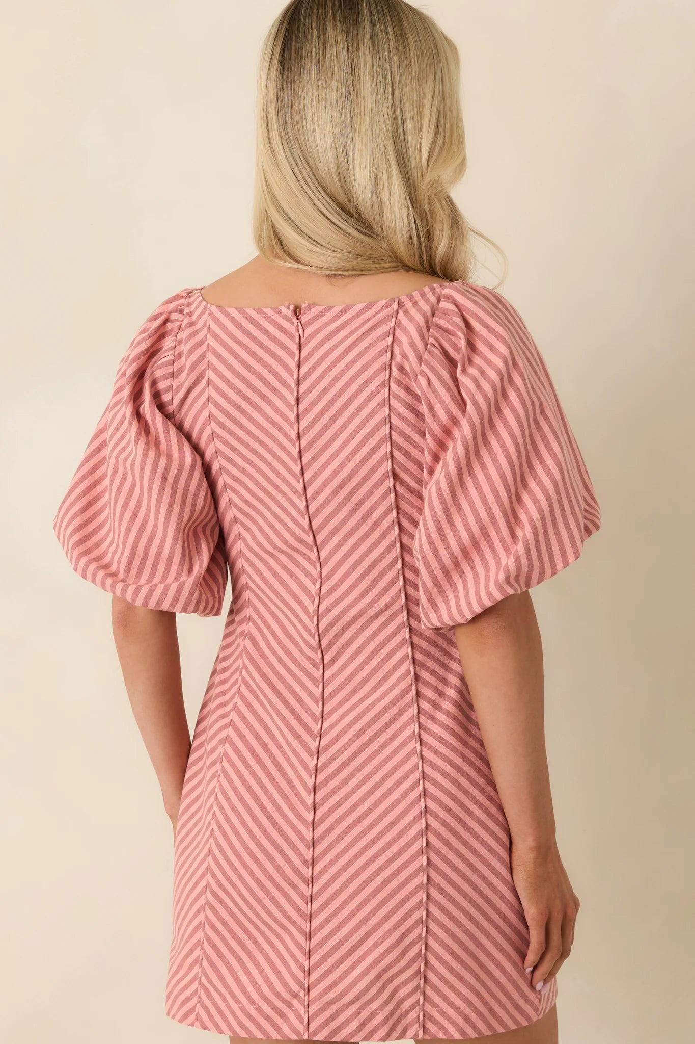 MINKPINK Paloma Coral Pink Stripe Cotton Linen Mini Dress