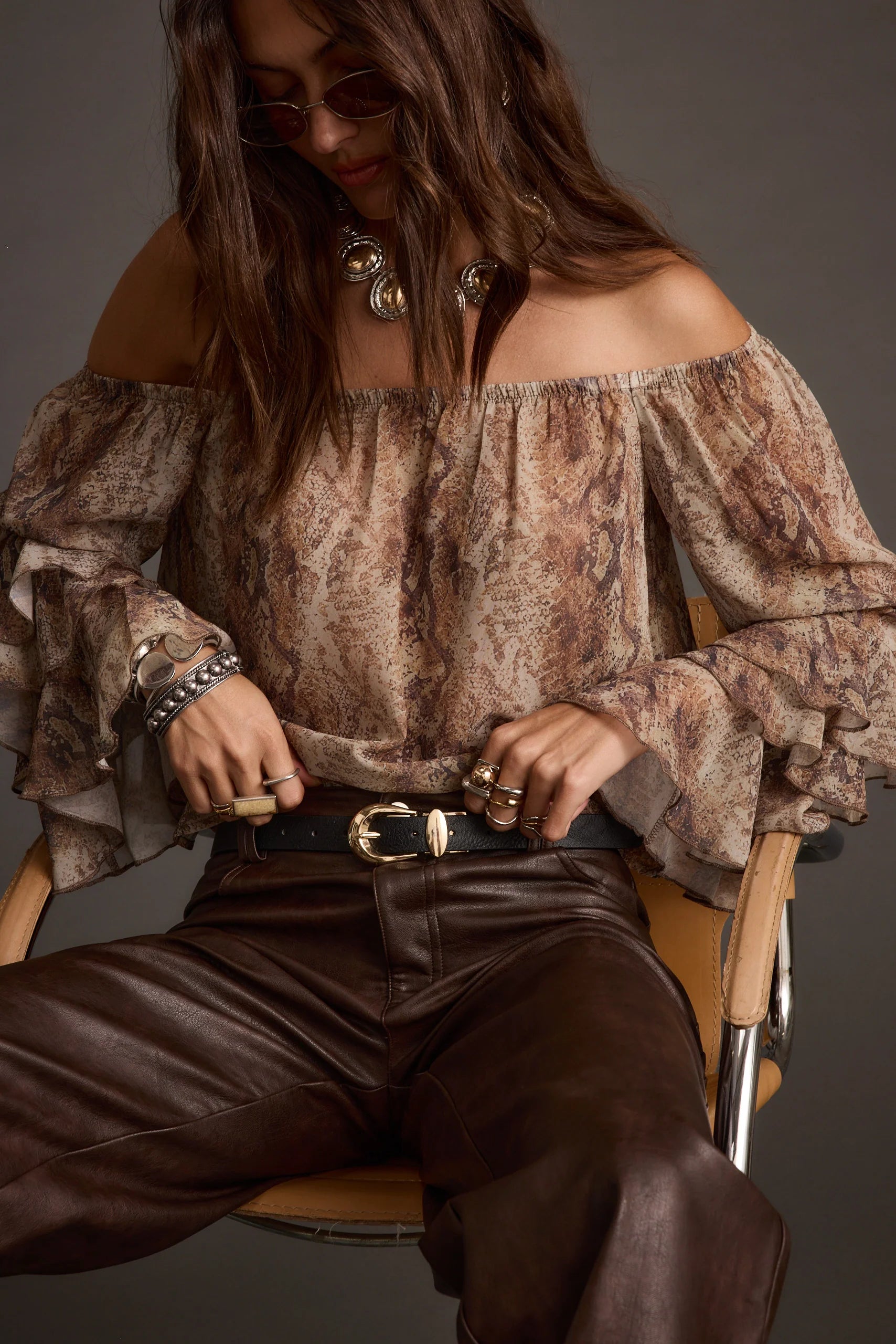 Brinley Snake Off Shoulder Blouse
